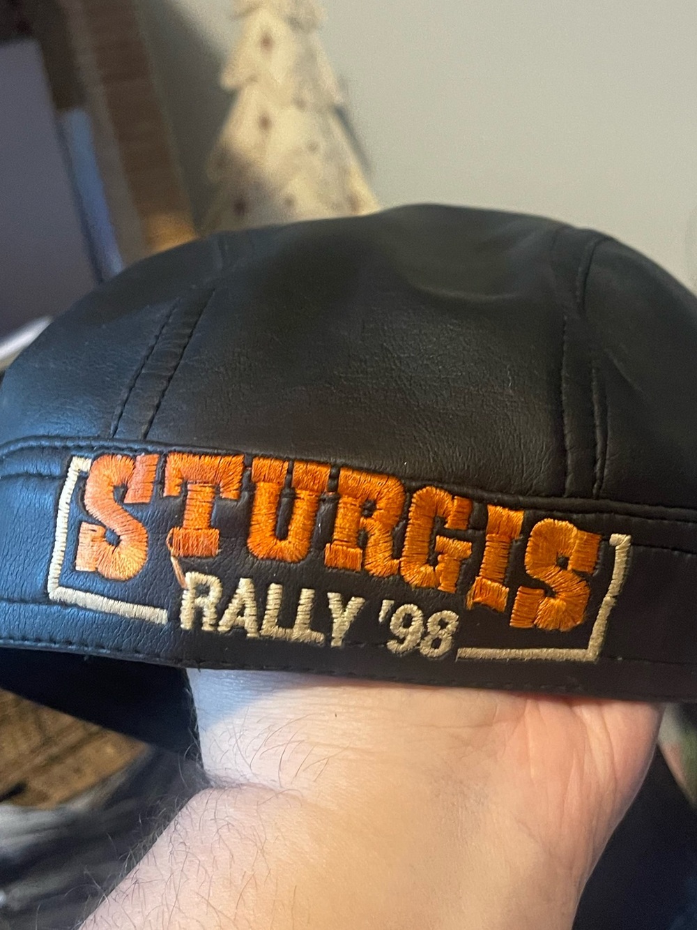 Vintage Sturgis Rally '98 Black Leather Biker Cap